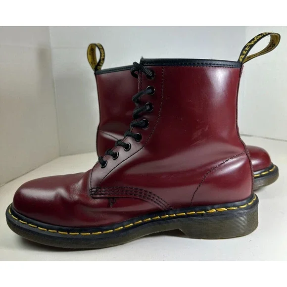 Doc Dr. Martens 1460 Leather Boots Cherry Red Lace Up US Women's Size 10 Men's 9 - Picture 4 of 16